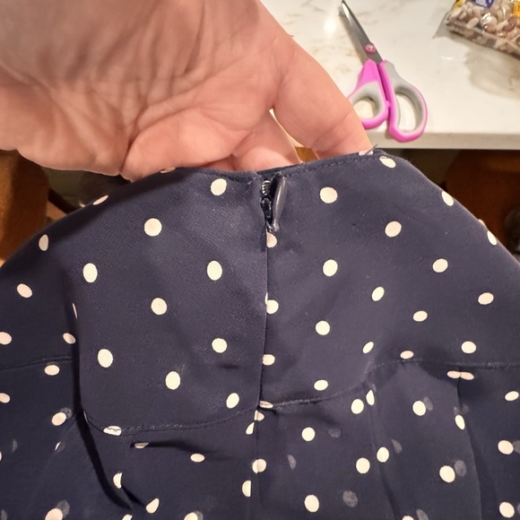 Navy Blue White Polka Dot Pleated Skirt Lined Classic Preppy Workwear 10P - Picture 5 of 7